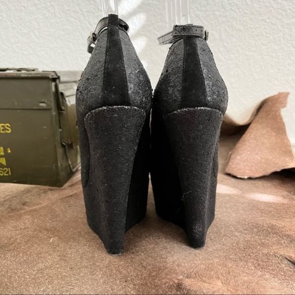 Giuseppe Zanotti Glitter Suede Platform Wedge Ankle Strap High Heels Pumps - Picture 6 of 11